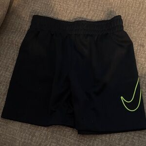 Nike Kids Black Shorts with Neon Green Swoosh